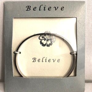 Believe Inspirational Open Bangle Bracelet Silver Tone NIB